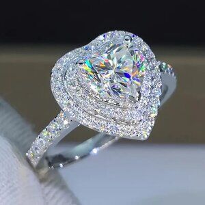 New Womens Heart Diamond Cubic Zirconia Engagement Ring